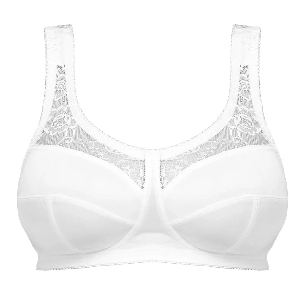 Women Wire Free Bralette White Comfortable Floral Plus Size Bras - YmFit Fusion