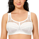 Women Wire Free Bralette White Comfortable Floral Plus Size Bras - YmFit Fusion